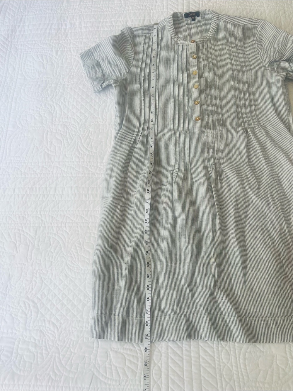 Quince 100% Linen Light Blue Striped Sleeveless Midi Dress - Picture 9 of 12